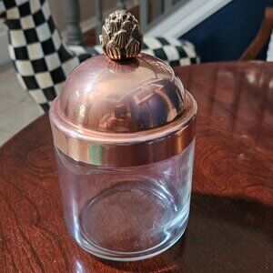 RUFFINO MEDIUM ARTICHOKE COPPER TOP GLASS KITCHEN COVERED STORAGE CANISTER JAR